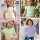 Oakgarden 3 Pack Girls' Shirts Teen Summer Ribbed Top Short Sleeve Vacation T-Shirt Cute Basic Tees for Kids Ages 5-14