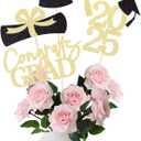 Graduation Decoration Class of 2025 Centerpieces for Table, 2025 Party Centerpieces Grad Cap Sticks Party Supplies, Graduation Party Decoration Toppeers (16 PCS, Gold & Black, Set of 4)