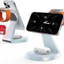 3 in 1 Charging Station for Apple Devices,Mag-Safe Charger Stand Fast Charging,Wireless Charger for iPhone 16/15/14/13/12 Series,& AirPods,& iWatch(USB Charger Included) (Light Blue)