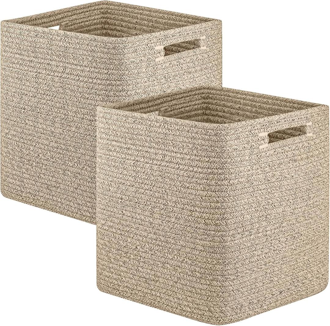 OIAHOMY Storage Cubes, 13 Inch Cube Storage Organizer, Collapsible Storage Bins, Baskets for Organizing, Storage Bins for Shelves-Brown, 2-PACK