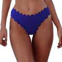 Women's Bikini Bottoms Sexy Scallop Cheeky Solid Swimsuit Bottom (Blue, S)