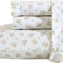 Laura Ashley - Queen Sheet Set, Breathable Percale Cotton Bedding, 200 Thread Count, Floral Home Decor (Roseford Orange, Queen)