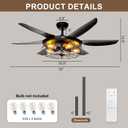 Ohniyou Ceiling Fans with Lights and Remote - 52 Inch Farmhouse Ceiling Fan with Caged Light Fixture - Black Industrial Outdoor Ceiling Fan Lights for Patio, Living Room, Kitchen & Bedroom, Black Caged