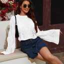 Womens Gothic Short Sweaters Oversized Punk Goth Sweater Long Bell Sleeve Knitting Crop Tops US Size S-XL (White, M)