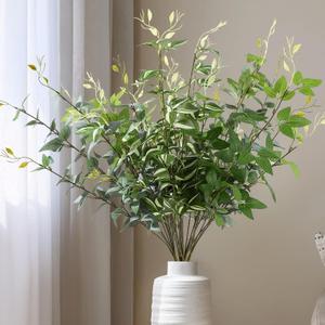 6PCS Artificial Greenery Leaves Stems, 36.6" Tall Fake Plants Branches 3 Mix Colored Faux Greenery Branches Real Touch DIY Stems for Home Garden Office Kitchen Patio Farmhouse Decor