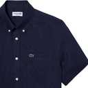Lacoste Men's Regular Fit Linen Casual Button Down (XX-Large, Navy Blue)
