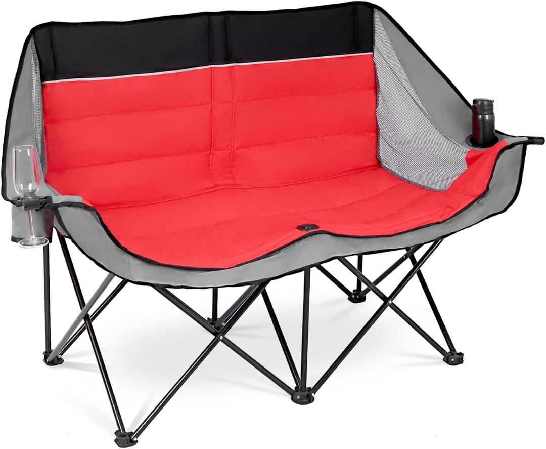 Byliable Double Camping Chair Outdoor 2-Seater Oversized 2 Person Portable Folding Lawn Chair with Cup Holders & Mesh Storage Pocket for Picnic, Camping, Beach, Sports, Hiking