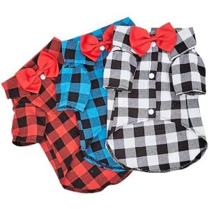 3 Pack Plaid Puppy Cat Shirt - Cute Dog Shirts for Large Dogs and Cats - Birthday Party and Holiday Photo((Red, Blue & White,Large)
