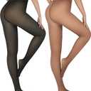 2 Pairs Fleece Lined Tights Women-Thermal Pantyhose leggings Women,Fake Translucent Skin Colored Tights for Winter (Medium, Black+Brown)