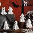 Domensi 6 Pcs Ghost Decor Ceramic White Figurines Ghost Statue Spooky Halloween Decor Scary Statue Decoration Cute Sculpture for Gift Props Home Tabletop Decorations(Classic)