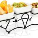 Eorbow 3 Pieces Square Bowl Chip & Dip Serving Set, 7 OZ Ceramic Condiment Server with Metal Stand, Serving Dish Tray for Party Entertaining, Small Snack Platters for Side Dish Appetizer Nuts