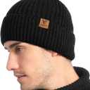 Vgogfly Lined Men Beanie Slouchy Knit Skull Cap Warm Stocking Hats Guys Women Striped Winter Beanie Hat