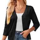 GRACE KARIN Women's 2025 Cropped Cardigan 3/4 Sleeve Lightweight Crochet Shrug Hollowed-Out Knit Sweater Tops XL