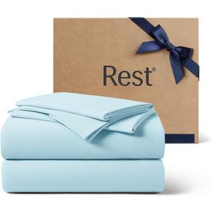 REST Evercool+ Cooling Sheet Set, King Size, Light Blue, Breathable Bed Sheets for Hot Sleeper and Night Sweats, with Pillowcases, with Ionic+ Self-Cleaning Silver Yarn for Sensitive Skin, 4PCS