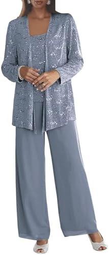 Senunlia 3 Pieces Chiffon Mother of The Bride Pant Suits for Wedding Sequin Grandmother of The Bride Pant Suits with Jacket 16