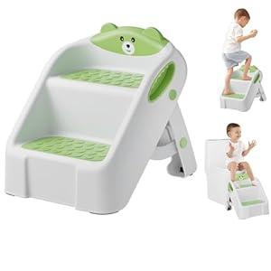 Step Stool for Toddlers, Toddler Step Stool for Bathroom Sink, Foldable Non-Slip Kids Stool with Handle, 2 Step Stools for Kids, Toddler Stool for Kitchen Bedroom Counter Sink (Pink)