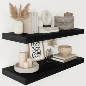 Vivelove 2" Thick Floating Shelves for Wall 30 Inches Long, 12" Deep Wall Shelves, for Bedroom, Bathroom, Living Room, Kitchen, Office, Modern Home Decor, 30" X 12" X 2", Set of 2, Black