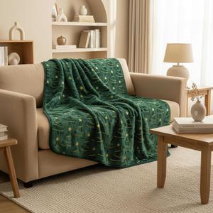 Christmas Tree Throw Blanket with Flannel Backing  Soft Decorative Blanket for Couch, Sofa & Bed, Cozy Holiday Blanket for Christmas Decor, Green (W50 x L60 (Throw))
