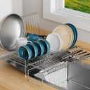 Dish Drying Rack - Stainless Steel Expandable Large Dish Drainer for Kitchen Counter, with Stainless Drain Board Rustproof Collapsible Organizer Space Saving