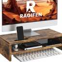 Wood Monitor Stand for Desk, 2 Tier Anti-slip Monitor Riser for Desktop with Phone Slot, Sturdy Computer Stand with Storage Shelves, Sturdy Laptop Riser Monitor Shelf, Easy to Assemble, Rustic Brown