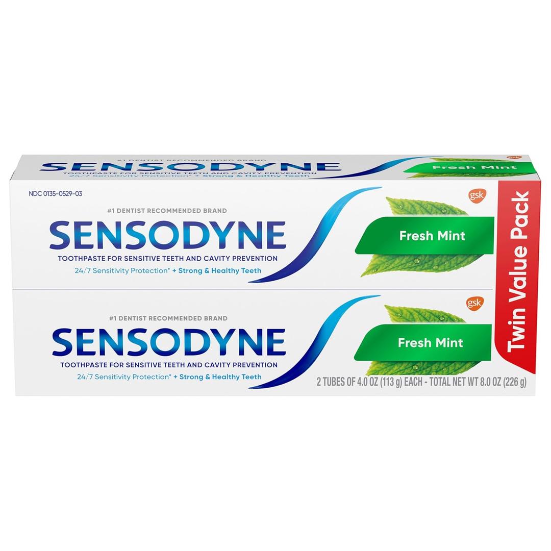 Sensodyne Fresh Mint Sensitive Toothpaste, ADA Accepted Toothpaste for Cavity Prevention and Sensitive Teeth Treatment - 4 Ounces (Pack of 2) Best By 02/20/2028