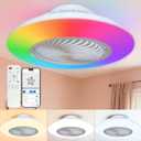 22 inch Bladeless Ceiling Fan with Lights | 360 Oscillating, RGB Color Changing 2900-6500K dimmable, APP/Remote, low-profile flush mount for bedroom/living room