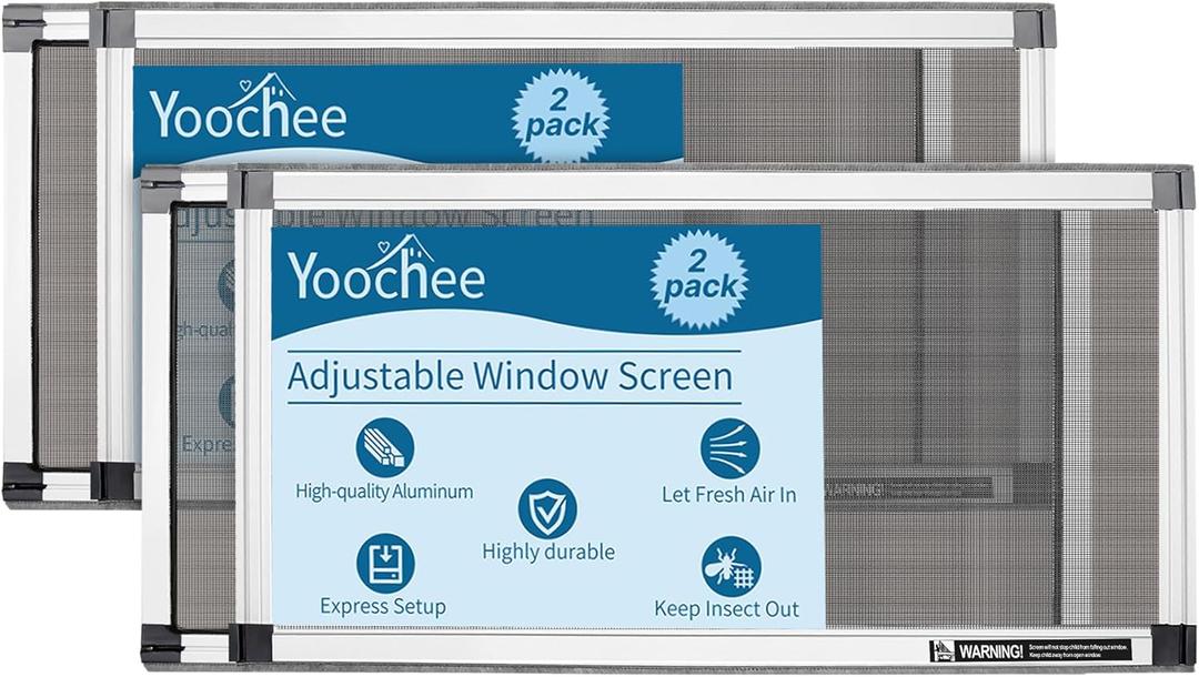 Expandable Window Screen, 2 Pack Adjustable Window Screen (10" H x 19" - 36" W) - Small Replacement Window Screens with Frame, Durable Replacement Screen for Window