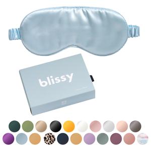 Blissy Silk Sleep Mask - Eye Sleeping Mask for Women & Men for Total Blackout - 100% Pure Mulberry Silk, 22 Momme 6a Fibers - Blindfold Sleep Mask Side Sleeper Eye Cover (Sky Blue)