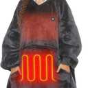 THREE POODLE Heated Wearable Blanket Hoodie, Oversized Sherpa Electric Hoodie Blanket, Gifts for Women(Battery Not Included) (Dark Gray)