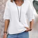Sialois Womens Blouses Ruffle Sleeve Top V Neck Shirts Casual Outfit Bell Sleeve Cute Tee Spring Fall Summer Fashion Clothes (White, M)