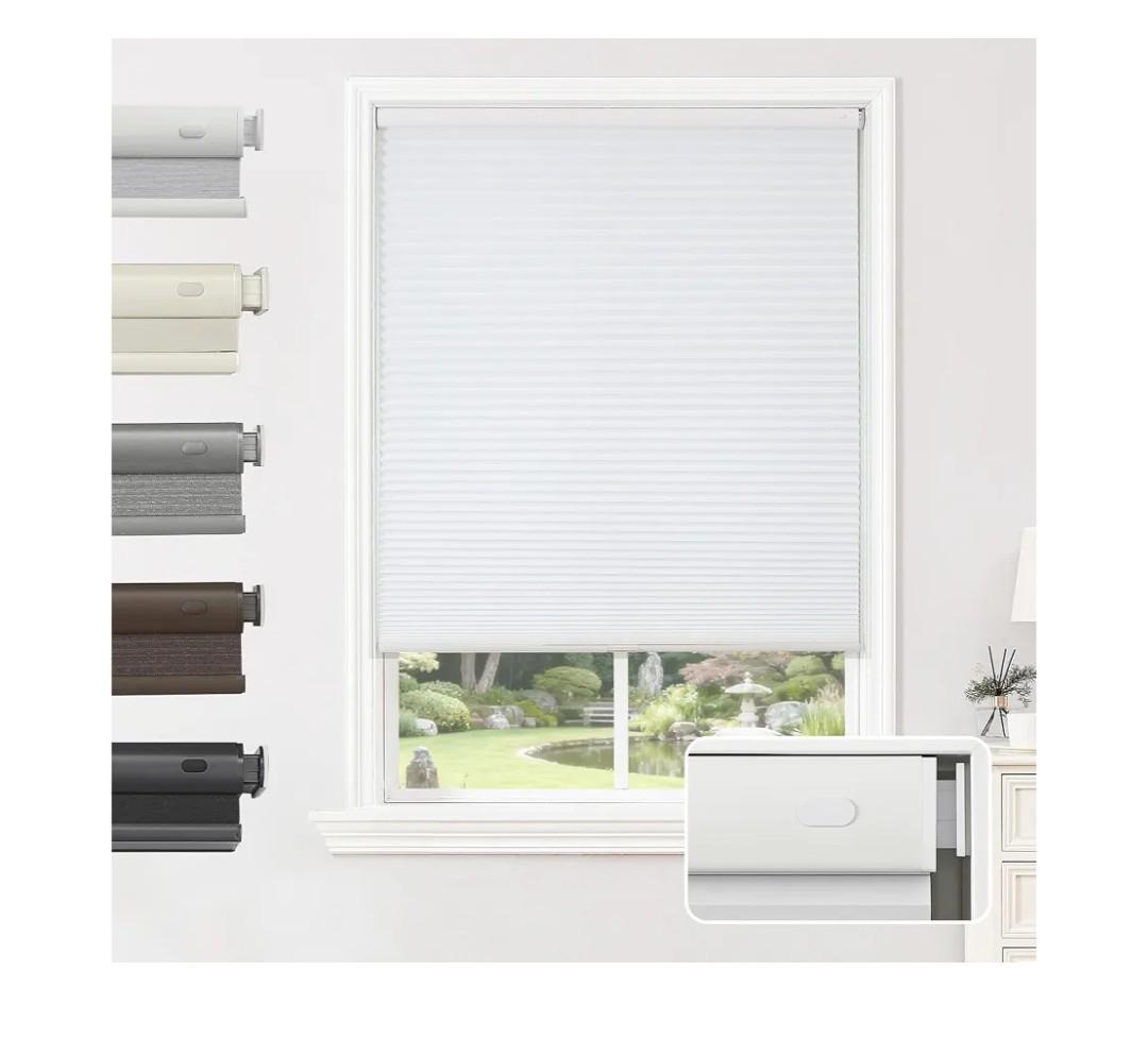 Joydeco No Drill Cordless Blackout Cellular Shades, 35" W x 64" H, WhiteCordless Blackout Honeycomb Blinds, No Drill Installation, Thermal Insulated & UV Protection for Home & Office
