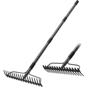Garden Rake, 63 Inch Long Handle with 17 Tongs, Heavy Duty Metal Bow Rake for Loosening Leveling Soil, Garden Leaf Rake for Raking Leaves Grass, Weeding, Metal Yard Thatch Lawn Care Garden Tool
