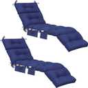 Kigley Outdoor Chaise Lounge Cushions with 3 Side Pocket 74.5 x 22 x 4.7 Inch Patio Chaise Lounge Cushion, Water-Repellent and Fade-Resistant Tufted Summer Replacement(2 Pcs,Navy Blue,Solid Color)