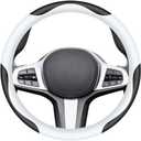 Carodi Leather Car Steering Wheel Cover, Elegant, Fashionable, Comfortable, Non-Slip, Breathable, Universal 15 inch, Black and White