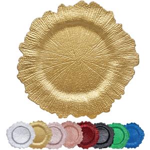 Gold Reef Charger Plates 10PCS, 13inch Plastic Floral Charger Plates Wedding for Dinner,Wedding,Party,Event,Decoration(Reef Gold10)