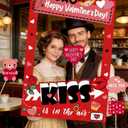 Valentines Day Photo Booth Props Frame, Love Heart Kiss Selfie Photobooth Props, Happy Valentines Day Photo Props for Wedding, Anniversary & Party Decorations