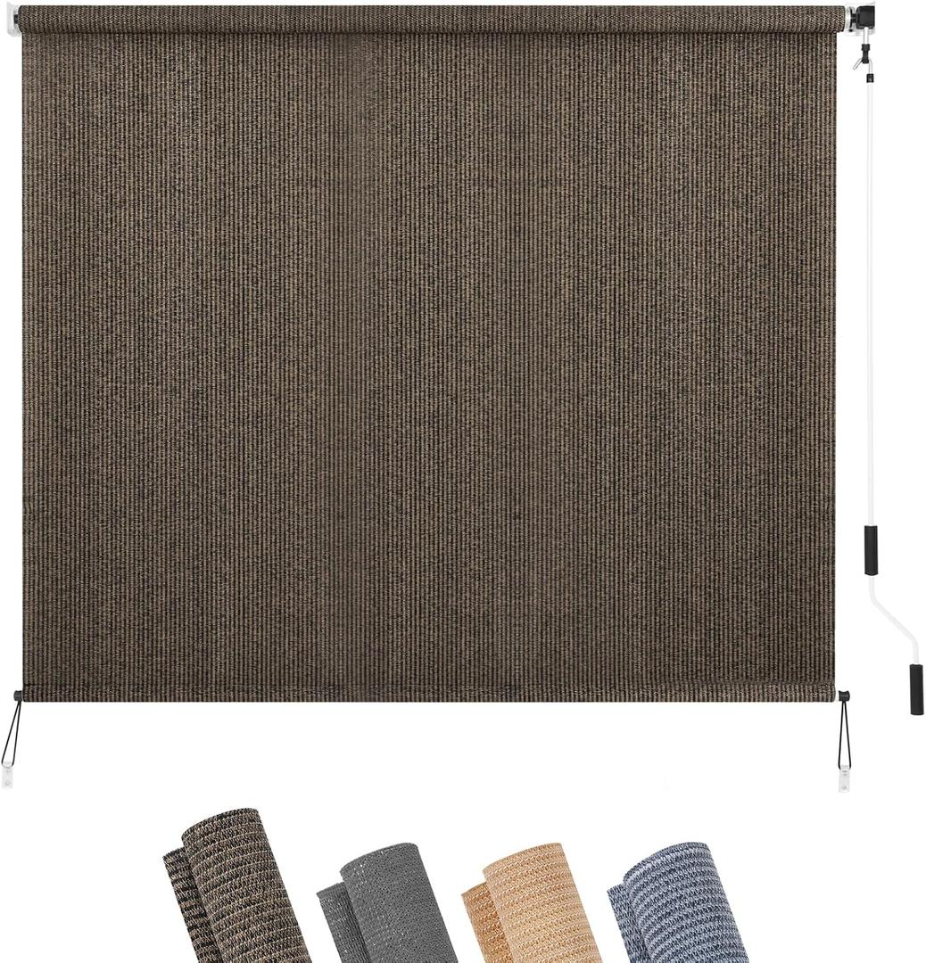KELIXU Patio Shades Roll Up Outdoor Blind, 10' W x 8' H Cordless Sun Shade Privacy Screen with 90% UV Protection Exterior Roller Shade Cloth for Porch Pergola Backyard Windows Balcony, Mocha