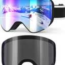 Ski Goggles with Magnetic Lens, Kids Snowboarding Goggles for Boys Girls, Anti Fog UV Protection Age 3-14 (01.black Frame With Multicolor Lens+ Grey Lens)