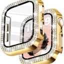 Newlibery Bling Watch Case with HD Screen Protector Women Compatible with Apple Watch 40mm Diamond Protective PC Face Cover Frame Protector for iWatch Series 6/5/4/SE/SE2/SE3 Gold