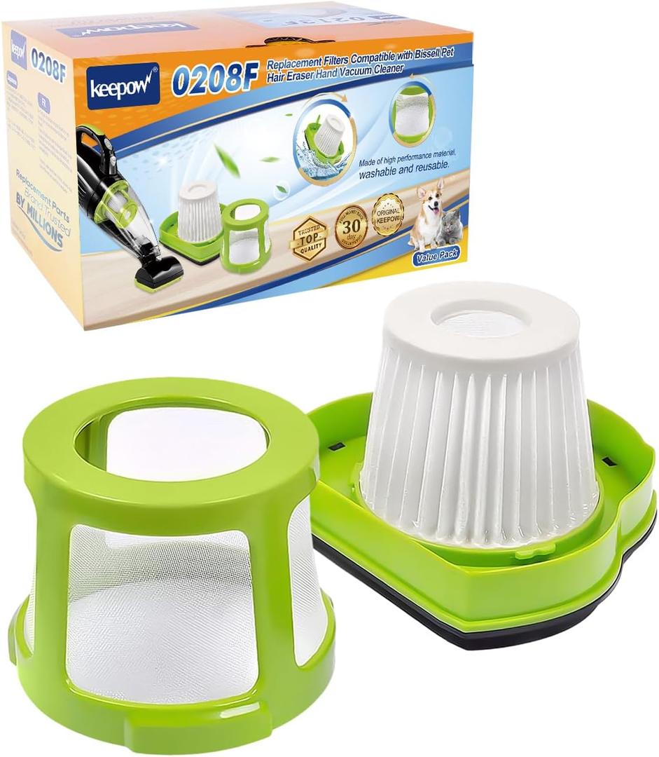 KEEPOW Replacement Filters Compatible with Bissell Pet Hair Eraser Hand Vacuum Cleaner Models 1782 17823, Part 160-8653 160-8654 1608653 1608654, 1 Pack