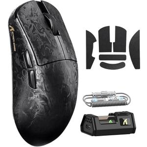 ATTACK SHARK R11 Ultra 8K Carbon Fiber Wireless Gaming Mouse with 42000DPI-PAW3950 MAX Sensor-49g Lightweight,Nordic 52840 MCU Chip,Wired/BT/2.4Ghz Programmable,RGB Coiled Cable for PC(Black Ink+Tape)