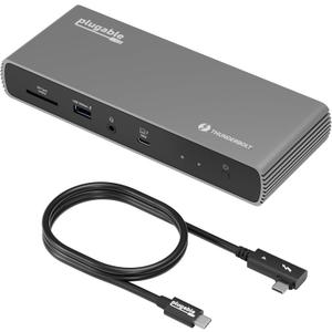 Plugable Thunderbolt 4 Dock Bundle. 100W, 3xTB Ports, Dual 8K/4K, 2.5G Ethernet, SD, USB + 2.6ft 40Gbps Cable, 240W Plugable Thunderbolt 4 Dock Bundle. 100W, 3xTB Ports, Dual 8K/4K, 2.5G Ethernet, SD, USB + 2.6ft 40Gbps Cable, 240W