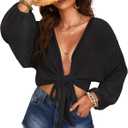 Women's Swimwear Cover Ups Tops Tunic Self-tie Swimsuit Bikini Bathing Suit Long Sleeve Soft Beach Shirt for Women (M)