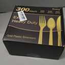 Dealusy 200 Count Heavy Duty Gold Plastic Silverware, 100 Forks, 50 Spoons, 50 Knives, BPA-Free, Heat Resistant, Disposable Plastic Utensils Set Cutlery Set, Plasticware Bulk