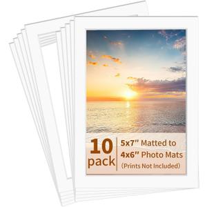 Yeestone 10 Pack Picture Frame Mats, 5x7 Matted to 4x6 Photo Mats, Acid Free Picture Matting for Pictures Photos Watercolor Artwork (White)