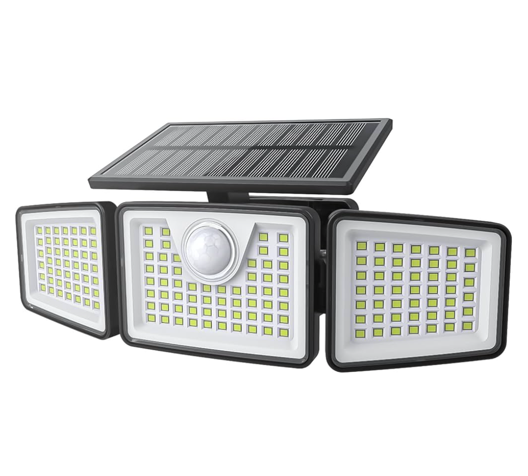 2500LM Solar Lights Outdoor with Motion Sensor,3 Head 270° Wide Angle Street Area Lights,IP65 Waterproof Security Lighting with 3 Modes(Non-Remote,1 Pcs)