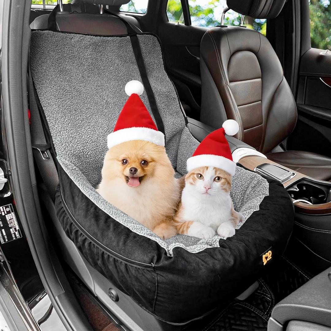 Dog Car Seat for Small Medium Dogs Under 30 lbs, Fully Detachable and Washable Cat Booster Car Seats for Front & Black Seat with Safety Leash Belt (Grey+Black), 19.7"L x 19.4"W x 12.5"H