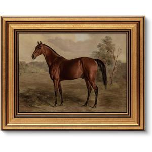 VIYYIEA Gold Framed Canvas Art Prints,8x10Inch, Country Horse Art Painting, Vintage Retro Decor for Bathroom Bedroom Living Room shelf bookshelf Fireplace, Rustic Farmhouse Picture