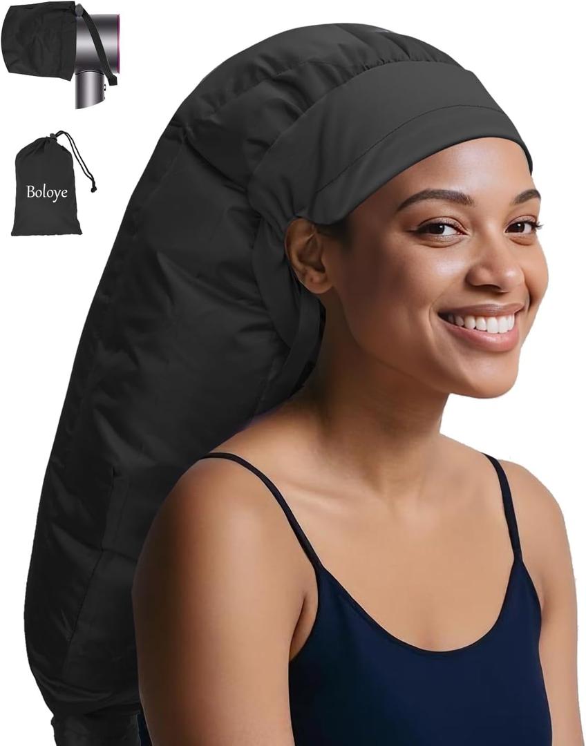 Boloye Hair Dryer Bonnet Attachment  28.5" XL Hooded Dryer Cap for Faster Drying & Deep Conditioning, Extra-Large Space Fits Thick, Curly Hair & Styling Tools (Black, Extra Large)