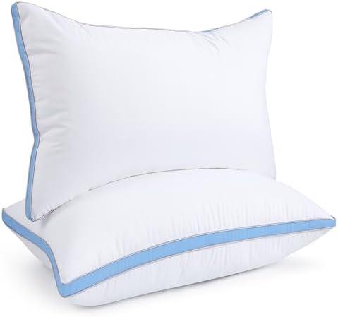 viewstar Pillows Queen Size, Hotel Quality Cooling Down Alternative Gusseted Bed Pillows for Side, Back, or Stomach Sleepers, Light Blue
